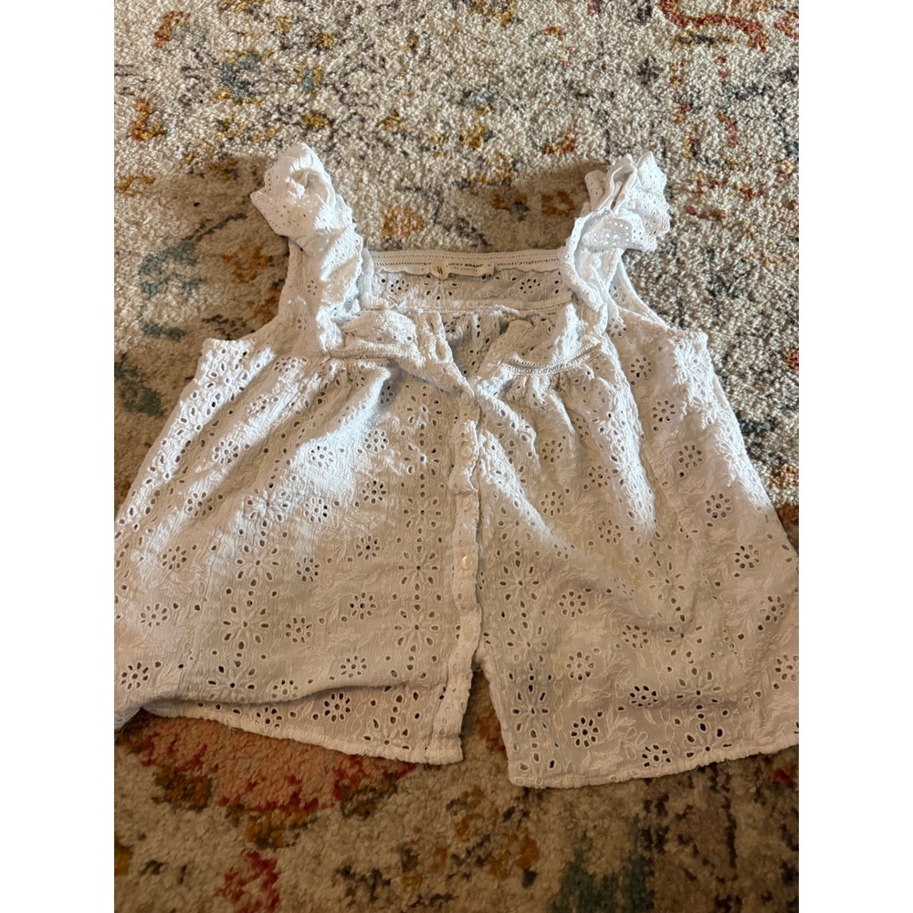 Lucky Brand White Eyelet Lace Ruffle Strap Button Front Tank Top M Cottage